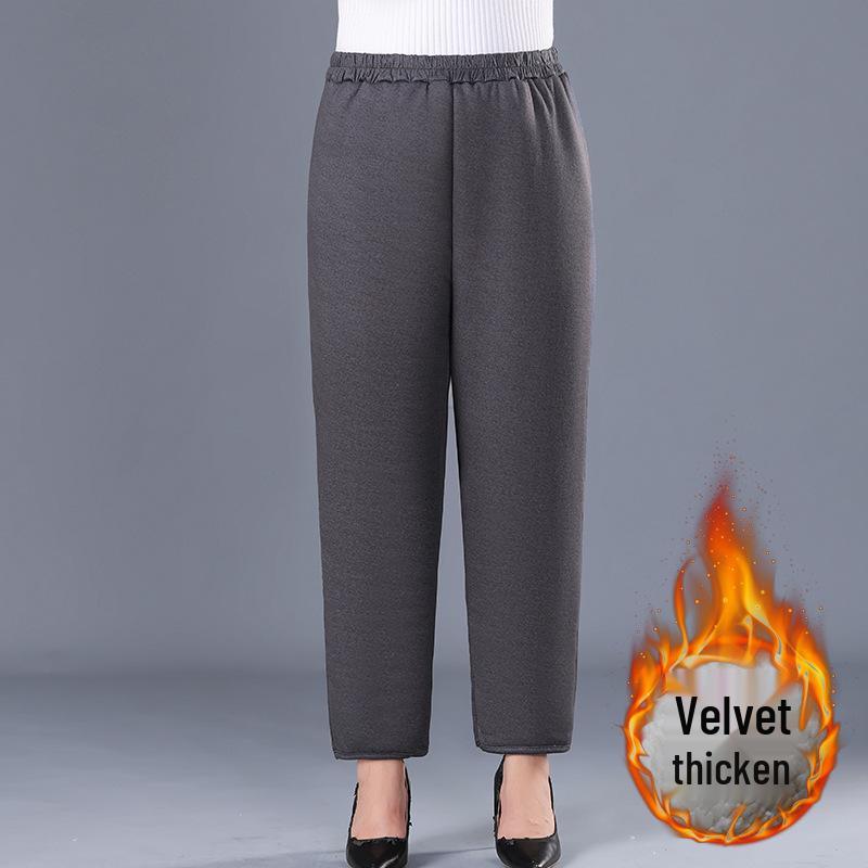 Women’s Plus Size High-Waist Fleece-Lined Cotton Pants for Winter