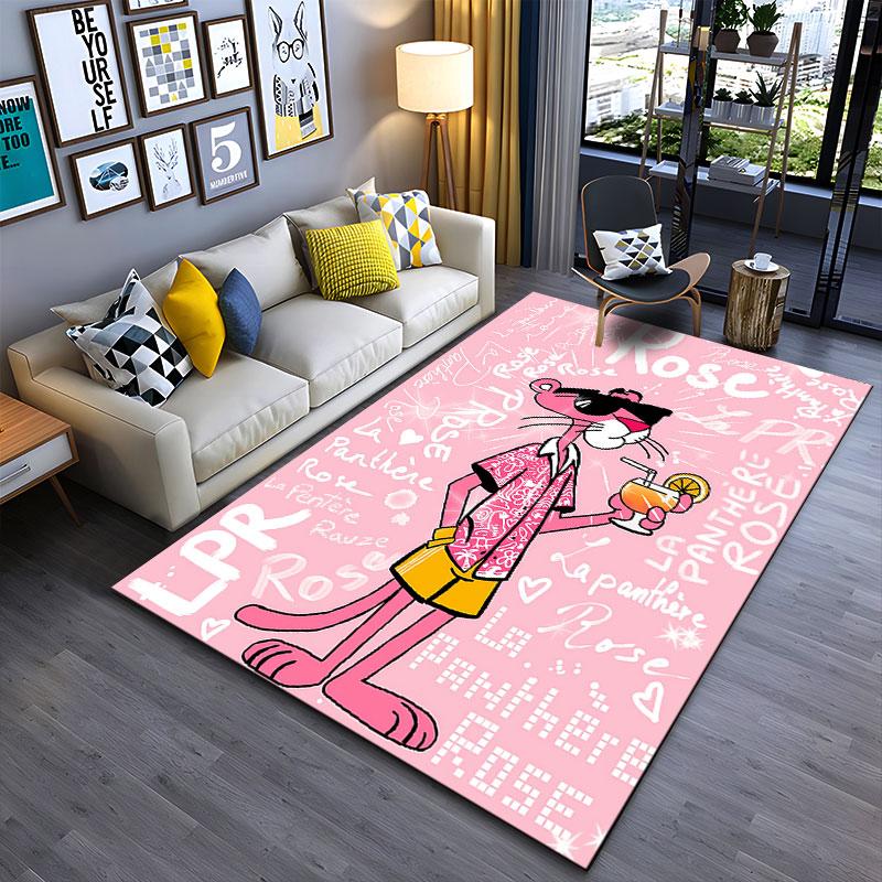 Pink Cartoon Panther with Drink suitable as a non-slip mat for the living room or bedroom sofa