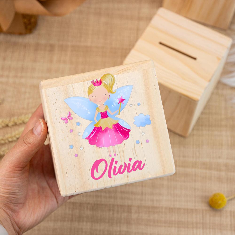 Personalized Wooden Piggy Bank, Gift for School Enrollment, Custom Name Coin Bank, Cube Wooden Animal Money Box, Birthd