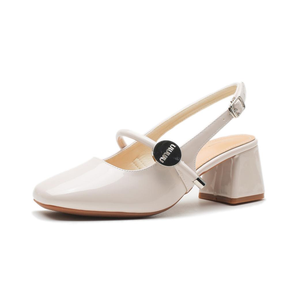 Leather 6CM Bag-toe Sandals for Women Mary Jane Fairy Style Summer Mid-heel French One-length Strap Thick Heel Short Shoes