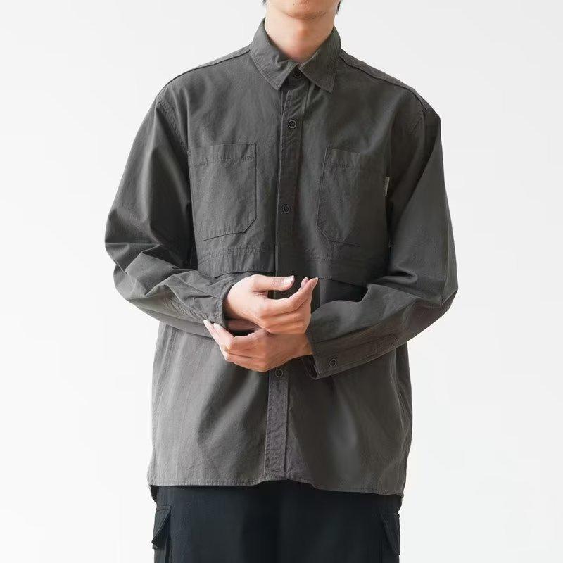 

Мужская однотонная рубашка с длинным рукавом - Модный японский стиль, Повседневная, Универсальная, Свободная, Легкая верхняя одежда для весны и осени. XL зелёный/серый