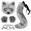 Halloween Fox Mask & Gloves with Plush Tail and Collar Set for Cosplay