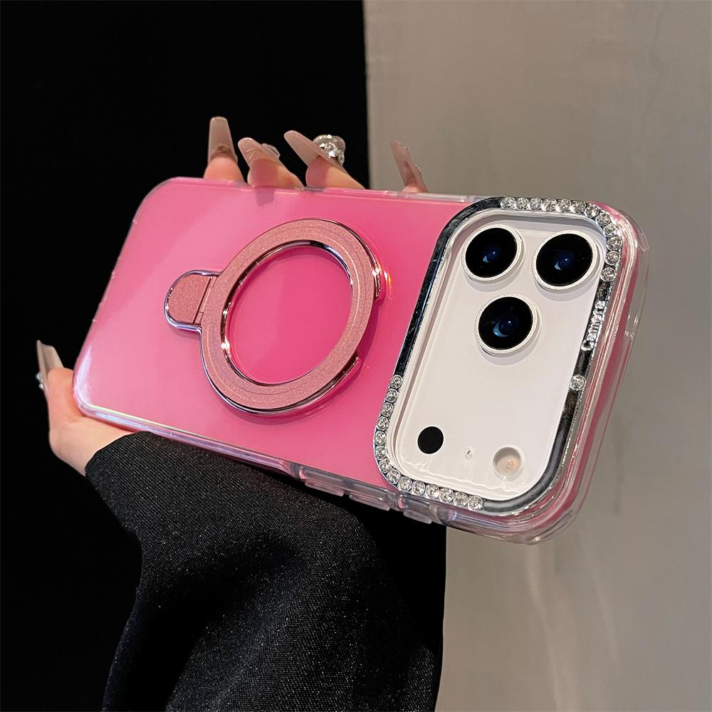 Laser Jelly Candy Magnetic Shockproof Case for iPhone 17 Air 16 15 14 13 Pro Max Bracket Stand Diamond Camera Frame Glossy Cover