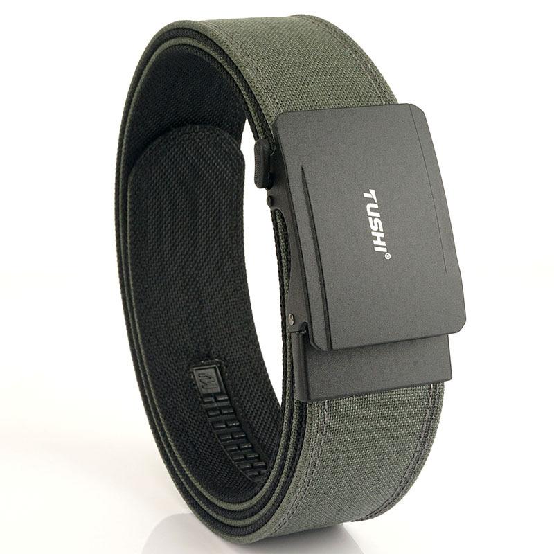 

Новый мужской ремень для поездок на работу с автоматической пряжкой из нейлона, универсальный двухслойный толстый ремень для отдыха на природе 120cm темно-серого