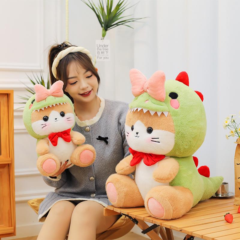 Bow Dinosaur Cat Plush Toys Children's Sleeping Pillow Bay Window Ornament Ring Gift Doll Redemption