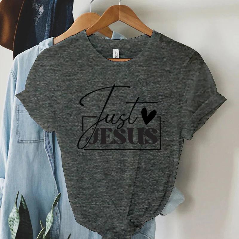 Bara älska Jesus tryck kvinnor T-shirts kristen Jesus bokstavskjorta Harajuku grafiska toppar kvinnliga sommar religiösa kristna t-shirt
