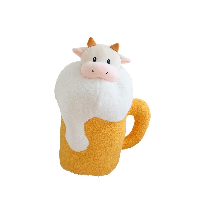 Creative Beer Mug With Cattle Plush Toy Stuffed Soft Funny Animal Doll Birthday Gift Shop Decor