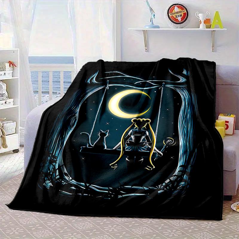 Moonlit Guardian Blanket Flannel Blanket for Bed, Sofa, Camping, Hiking, Picnic Essentials, Gift for Family Fan Gifts