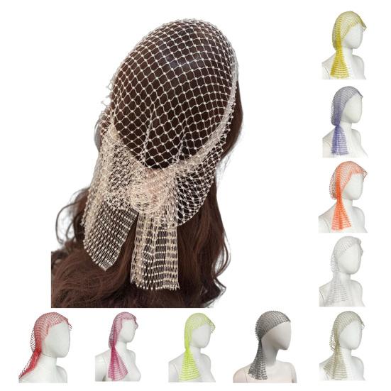 Visnet Hoed Glanzende Strass Steentjes Elastische Mesh Hoofdband met Geometrisch Patroon Zomer Strandfeest Nachtclub Rave Haaraccessoire