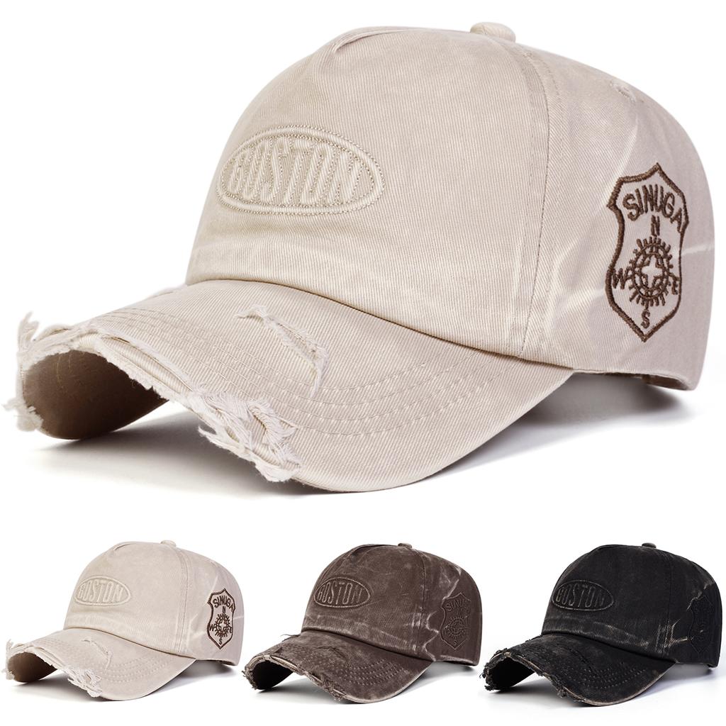 Unisex Boston Hole Washing Embroidery Baseball Caps Spring Autumn Outdoor Adjustable Casual Hats Sunscreen Hat Sports Cap