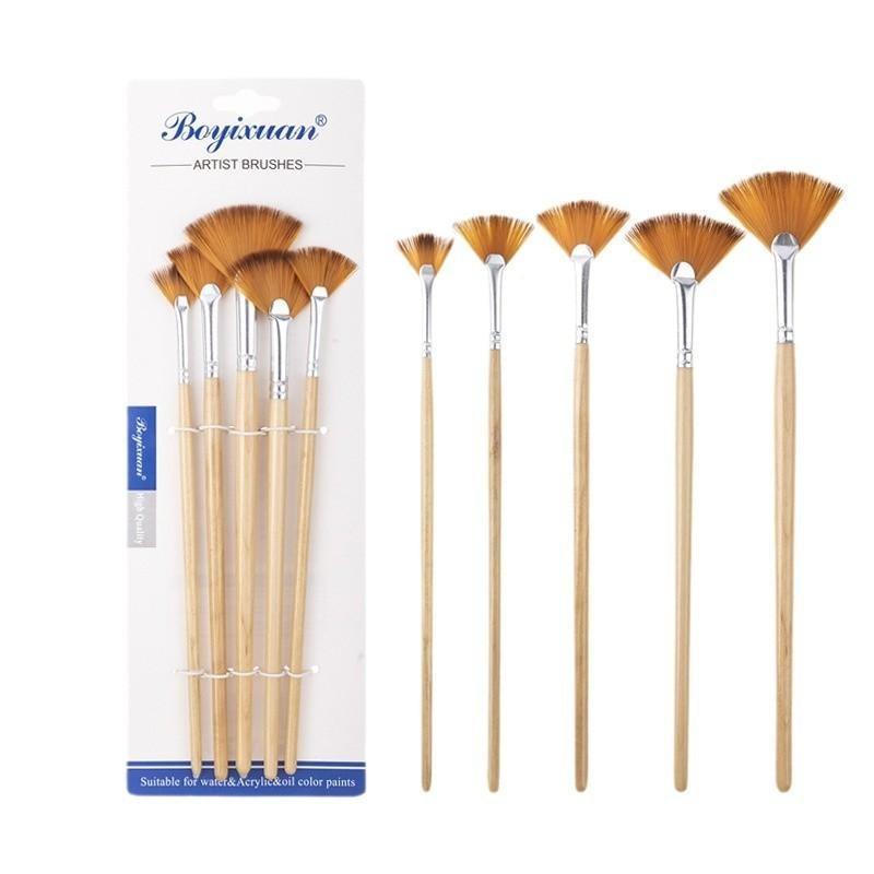 5/6 Piece Fan Brush Set Nylon Hair Paint Brushes for Acrylic Oil Watercolor Artist Brushes for Canvas Watercolor Shape Brush Kit