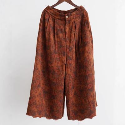 Damen Vintage Weite Hosen Print Floral Frühling Chinesischer Stil Hosen Weich Damen Lockere Hosen