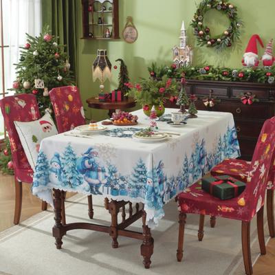 Nappe de Noël Impression Numérique Imperméable Housse de Table de Salle à Manger de Fête pour Décor de Bureau Rond
