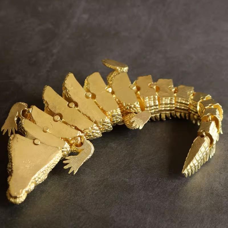Metal Handicraft Artificial Animal Sculpture Brass Crocodile Golden Crocodile Articular Mobility Home Decoration Accessories