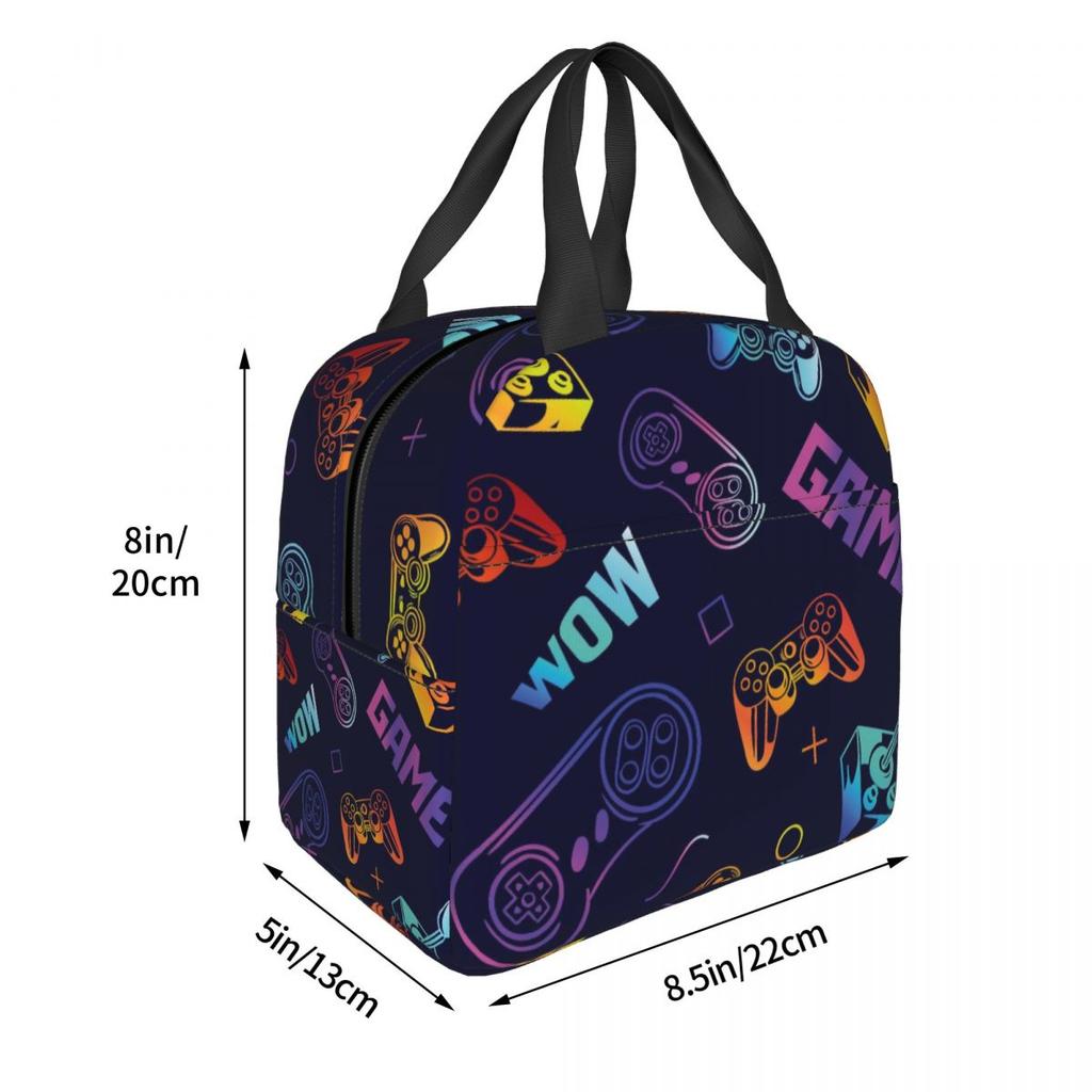 Cartoon Game Console Pattern Insulated Lunch Bag Thermal Bag Lunch Container Portable Tote Lunch Box Men Women Beach Picnic
