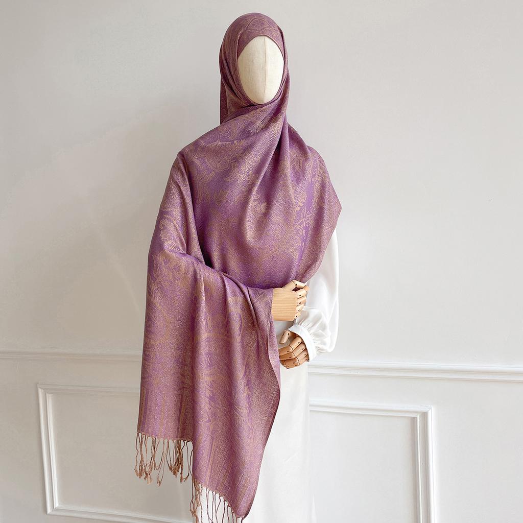 11Color 70*190cm Women Hijab Gold Thread Jacquard Scarf Muslim Wrap Ramadan Islam Headscarf Hijabs Turban Neckerchief Shawls