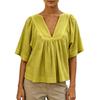 Women Casual Fashion Versatile V Neck Solid Color Shirt