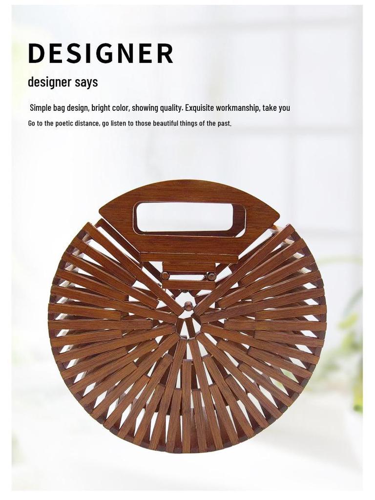 Bamboo Woven Beach Bag - European & American Style Round Retro Design
