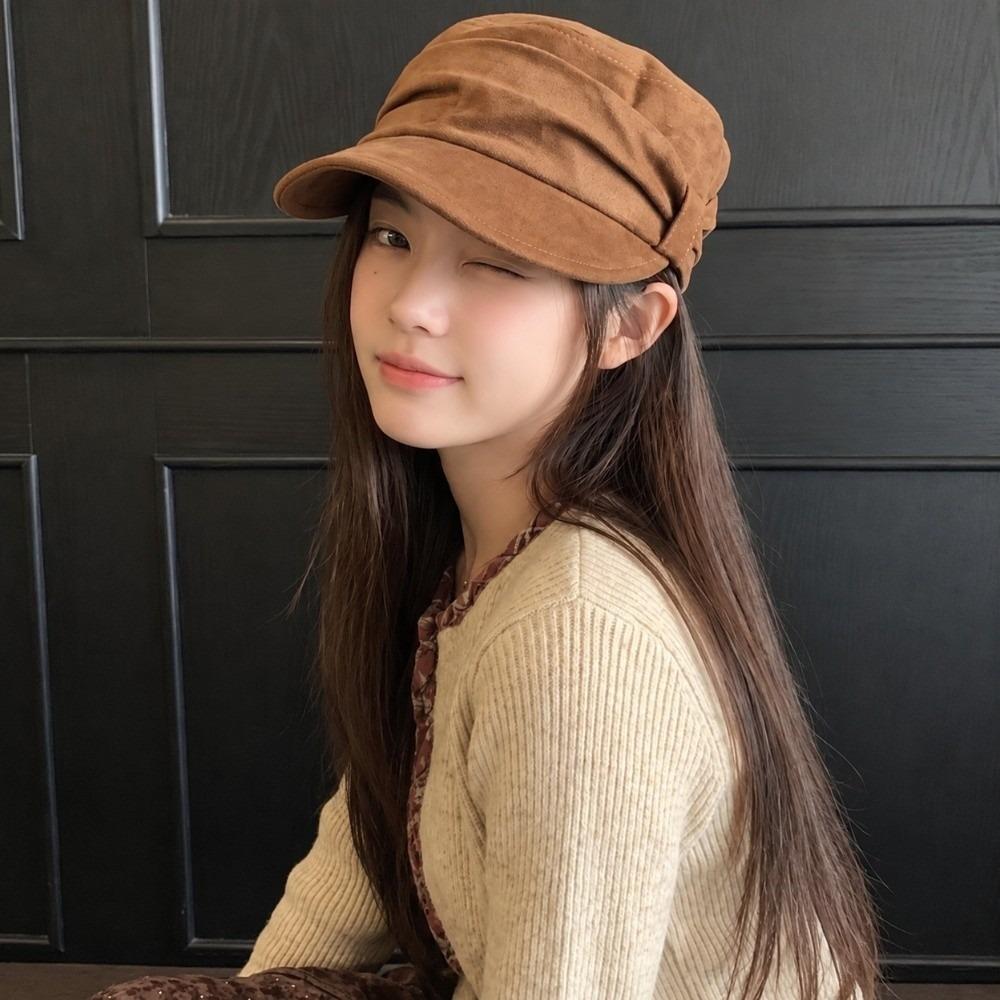 Warm Ruched Equestrian Hat Adjustable Inner Band Japanese Minimalist Hat Fall Winter Wear