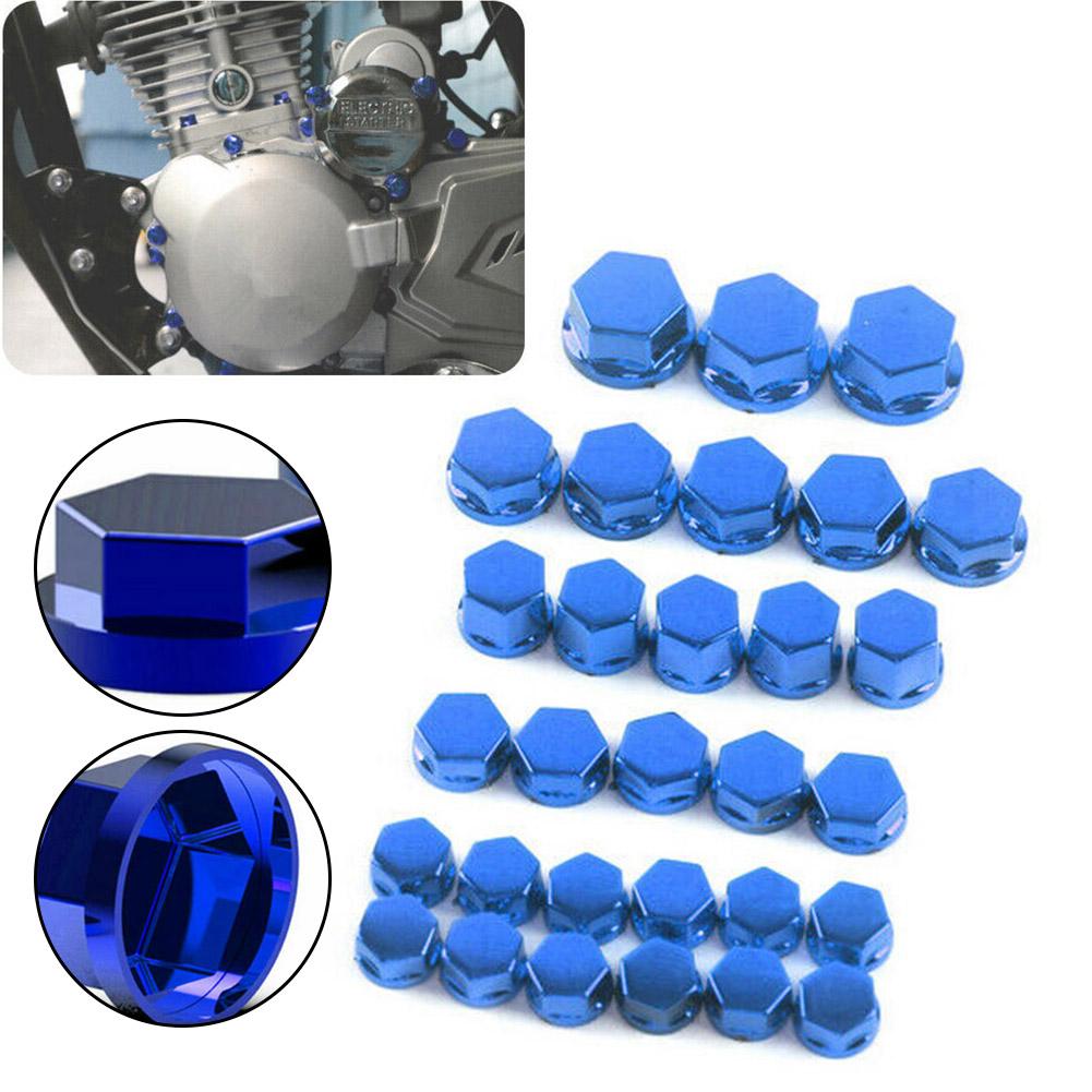 30Pcs Motorcycle Screw Nut Bolt Cap Covers Plastic Plating Accessories Kit in Blue for Bike Protection and Customization