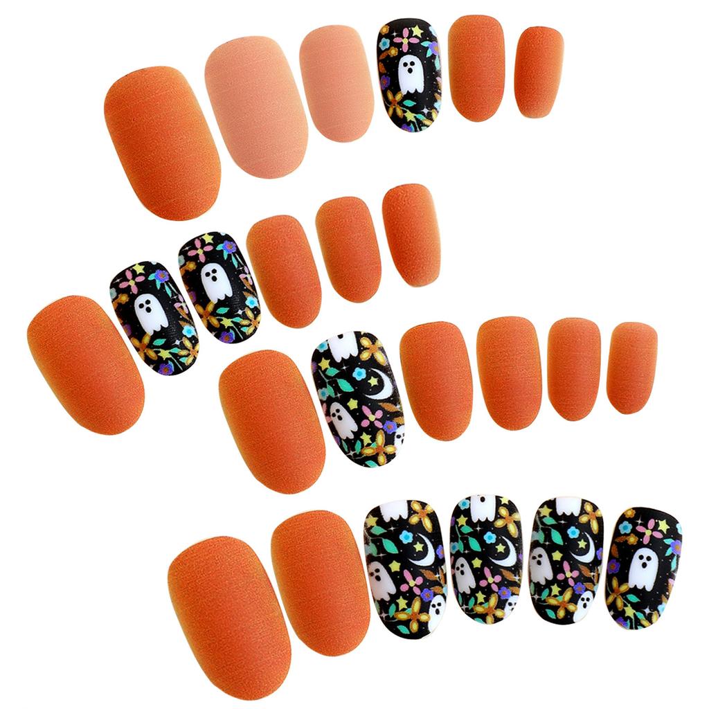 24 Pc Halloween Press On Nails Short Square Fake Nails Cute Designs Glossy False Nails Halloween Nails Cute Full Cover Glue On