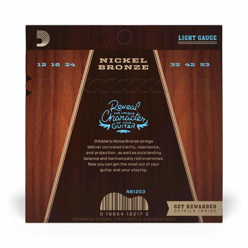 D'Addario Acoustic Guitar Strings, Nickel Bronze Light, .012-.053, NB1253