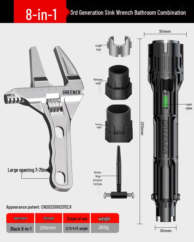 Universal 8-in-1 Sink Wrench: Multifunctional Tool for Water Pipe and Faucet Installation