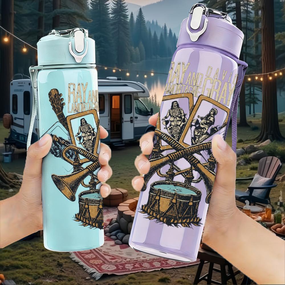 1PC Crossed Shotgun Western Skull Retro Print 750ml Portable Sports Water Bottle Leakproof Gym Outdoor Travel Drink Cup