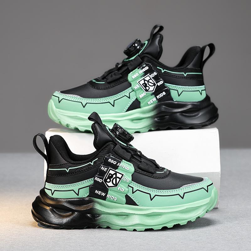 

2025 новые кроссовки для мальчиков, обувь с вращающейся кнопкой, сетчатые дышащие модные детские спортивные туфли, прямая поставка с фабрики 39