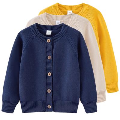 Abbigliamento per bambini primavera e autunno Cardigan in maglia da bambino a tinta unita con scollo rotondo Maglione di cotone versatile Giacca a maniche lunghe