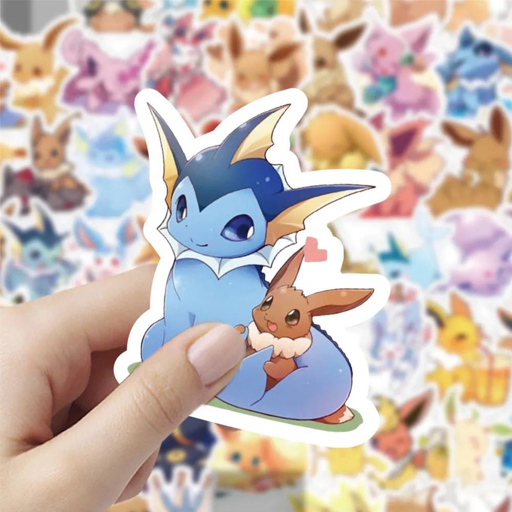50pcs  Pokemon Eevee  Cute Cartoon Anime Stickers Graffiti Decals Laptop Motorcycle Scrapbook Phone Waterproof Sticker Toy