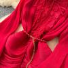 French Dress High-end Lace Splicing Waist Lantern Sleeve Ruffle Edge Long Dress Skirt