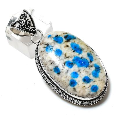 Natural K2 Azurite Gemstone Handmade 925 Sterling Silver Pendant 2.17" E8w40