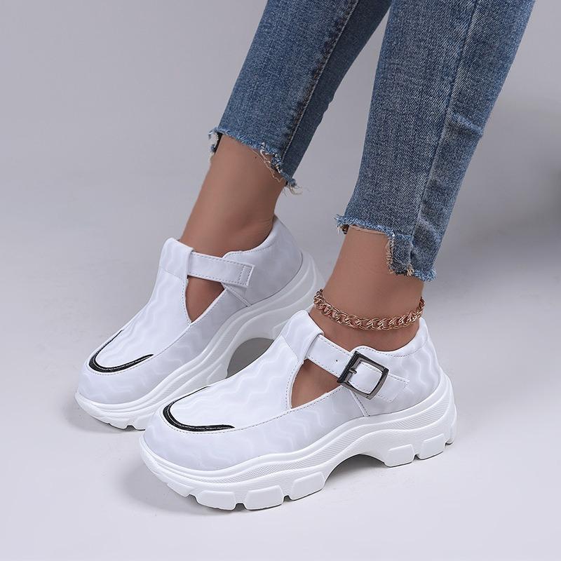 Women's Platform Plus Size Sneakers Women's Belt Buckle Cutout Color-Block Casual Women's Single Shoes