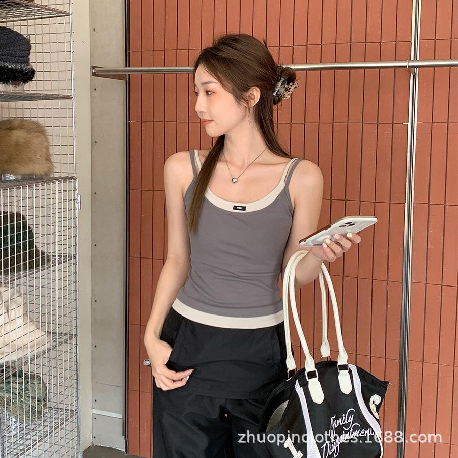 

Женский лоскутный камисоль с цветными блоками - Без рукавов, Сладкий и пикантный топ в корейском стиле для весны/лета 2025 L чёрный