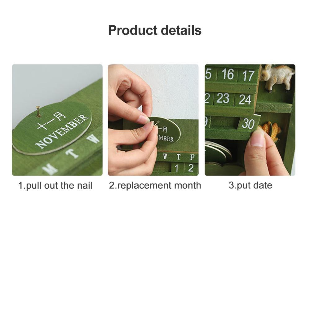 Green Wall-Mounted Calendar Wooden Wooden Background Calendar Practical Pendant Calendar Bar