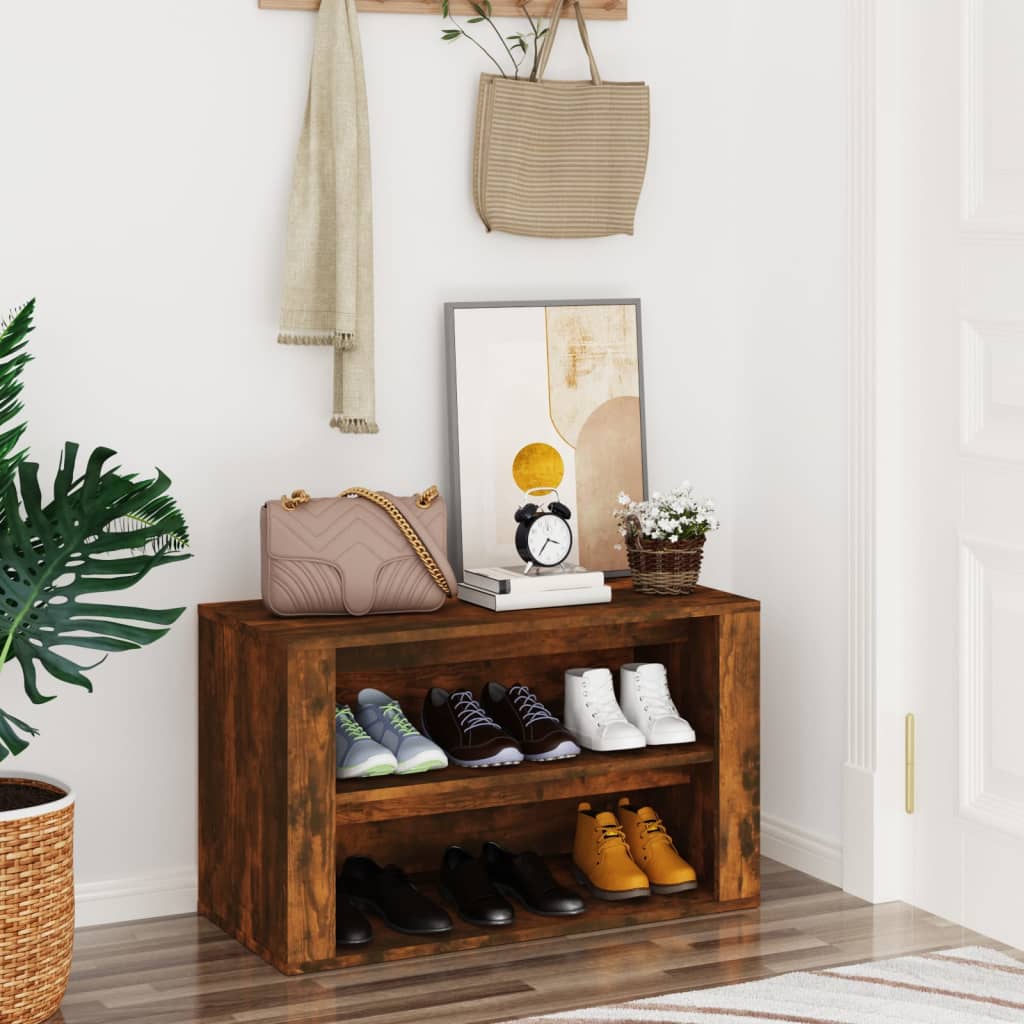 Shoe Rack Smoked Oak 75 x 35 x 45 cm Wood Based Material