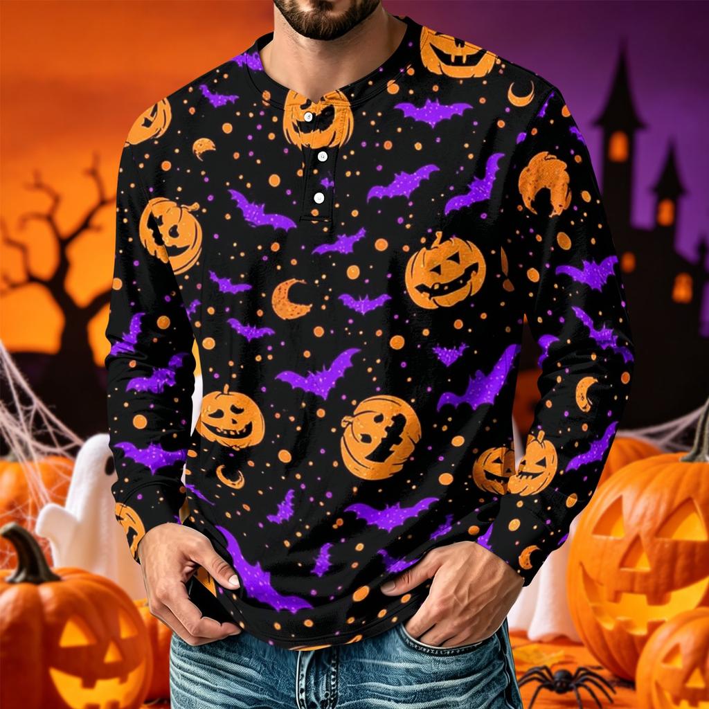 Men's Printed Long Sleeve T-Shirt with Round Neck Casual Top