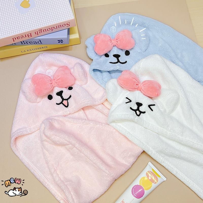 Puppy Embroidery Hair Drying Cap Coral Fleece Soft Absorbent Lightweight Quick Dry Shower Cap Household Hair Towel
