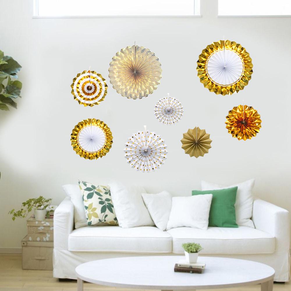 New Elegant Gold Paper Fan Flowers Set For Festive Birthday Party Decorations