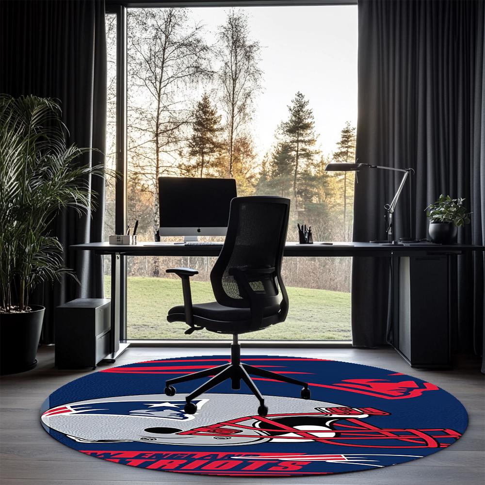 New England Patriots Printed Round Rug Carpet Chair Rug Area Rug Entryway Doormats,for Office Chair Living Room Bedroom Kitchen Room.