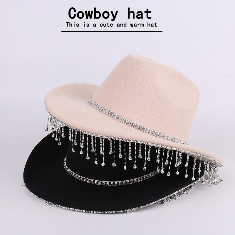 New Western Style Party Rhinestone Decorative Cowboy Hat Metal Chain Fashion Versatile Jazz Hat
