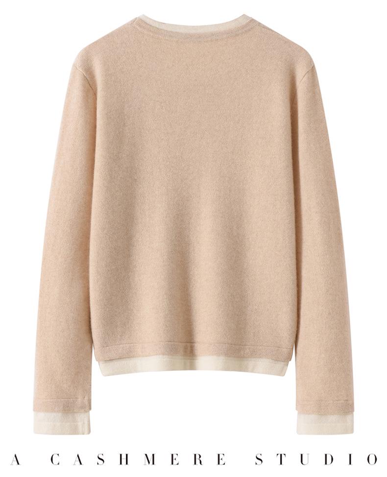 Women's 100% Cashmere Color Block Layered Knit Top - Autumn/Winter 2026 Collection