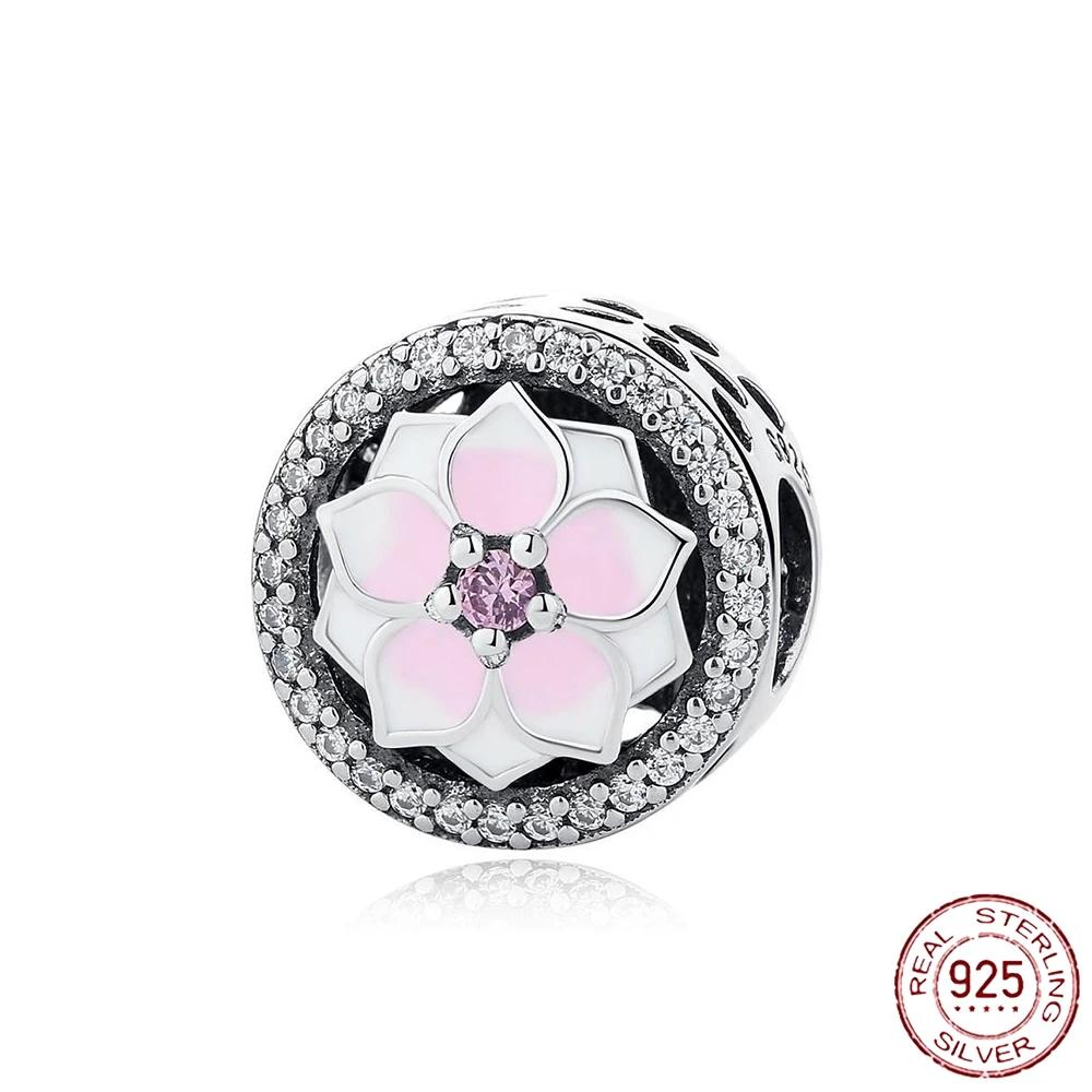 New Sterling Silver Rose Girl Boy Pink Sparkle Spacer Clip bead For Original  Bracelet Charm Jewelry For Women