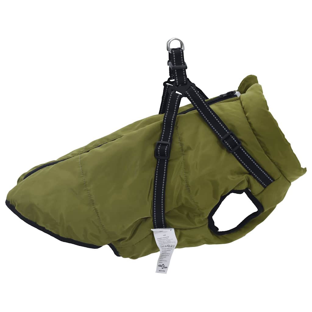 Dog Coat with Integrated Harness Waterproof and Reflective Army Green Size L44