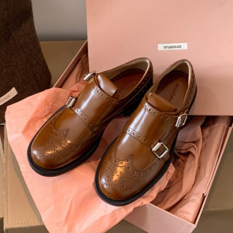 British Style Retro Casual Shoes Exquisite Carved Baroque Single Shoes Monk Leather Shoes