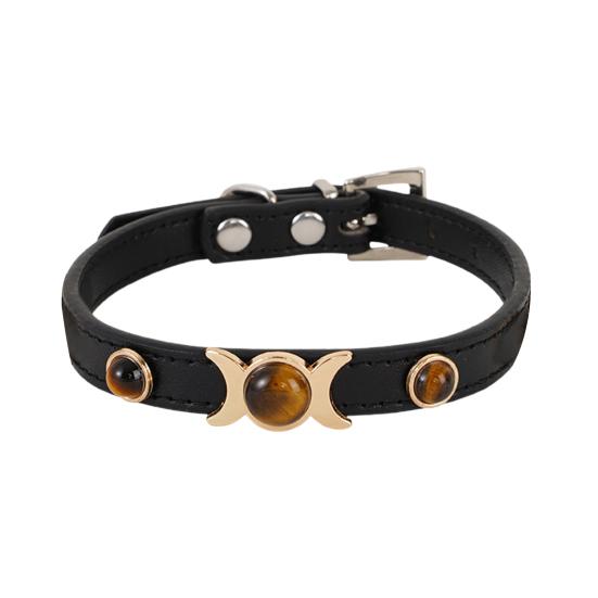 Pet Collar with Traction Ring Adjustable Anti-suffocation Bite-resistant Anti-break Tiger Eye Stone Dog Collar Daily Collocation