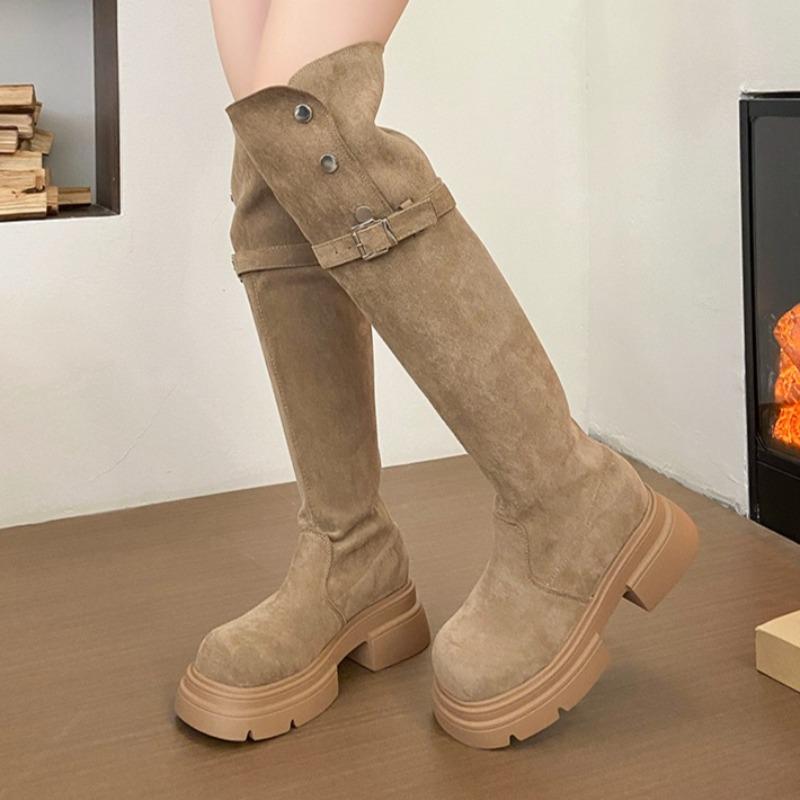 Fashion Over The Knee Boots for Women Fad Mid Heels Platform Shoes Designer Suede 2025 Winter New Elegant Long Boots Party Pumps Zapatos