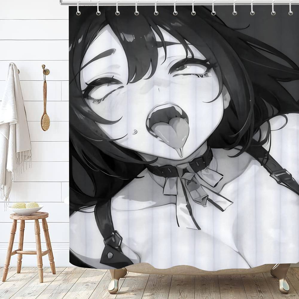 A-Ahegao M-Manga Girl  Shower Curtain Outdoor Scenery Summer Vacation Bathroom Decor Holiday Polyester Bath Curtain with Hooks