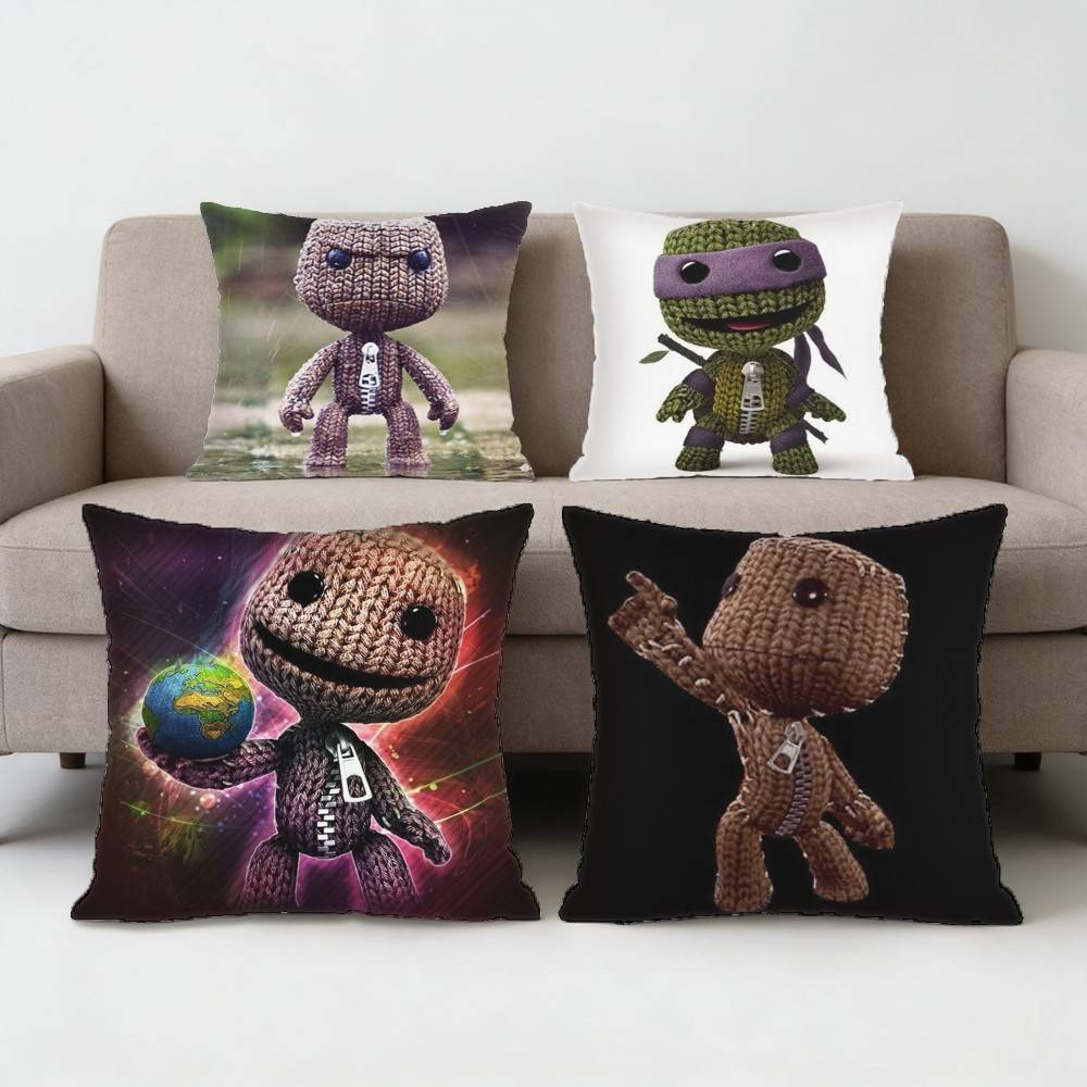 Funny LBP Sackboy Cartoon Style Pillow Case Antidustmite Pillowcase Invisible zipper silky short plush Sofa cushion cover